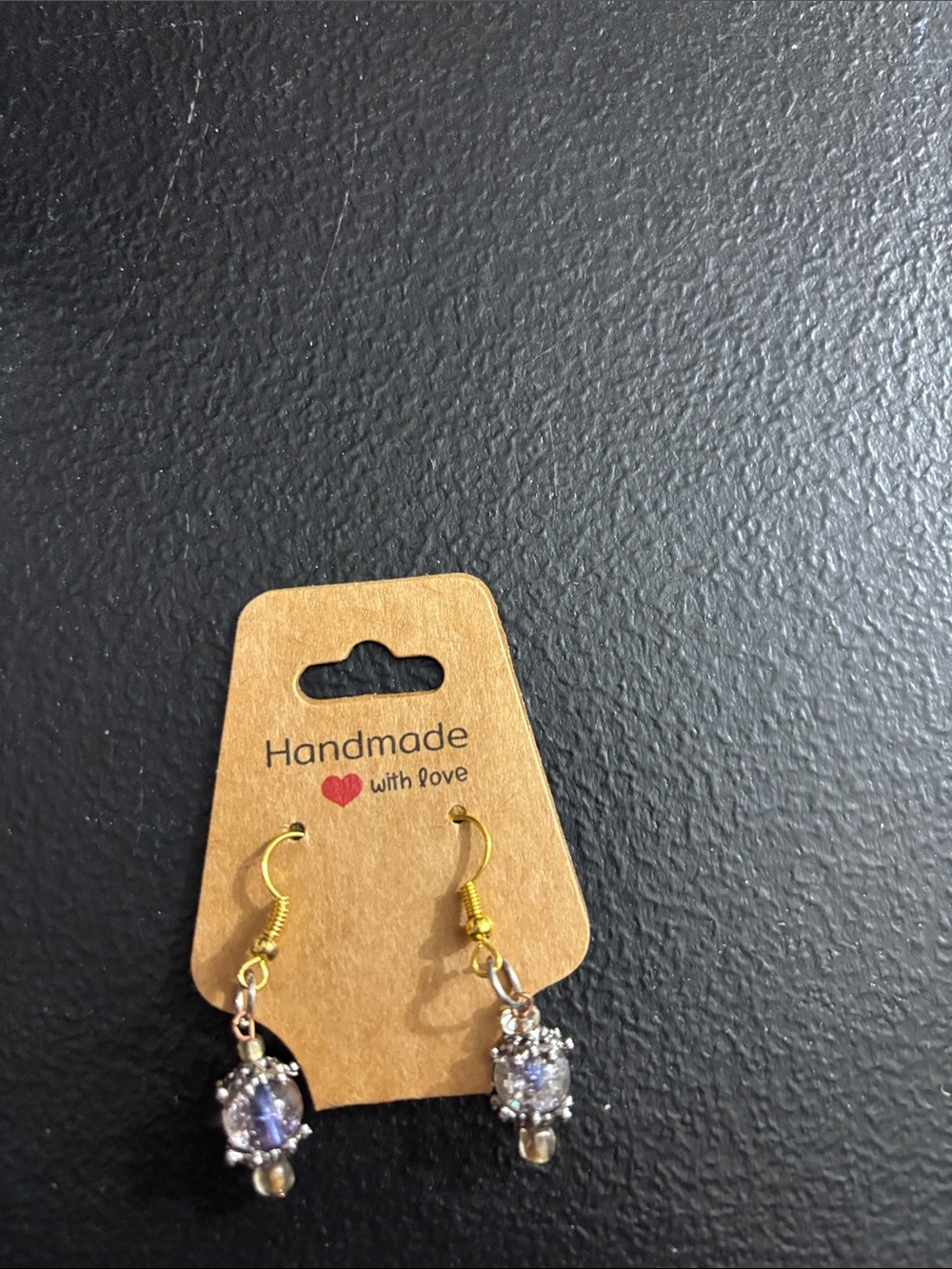 Handmade Gold-Tone Earrings with Purple Crystal Drops